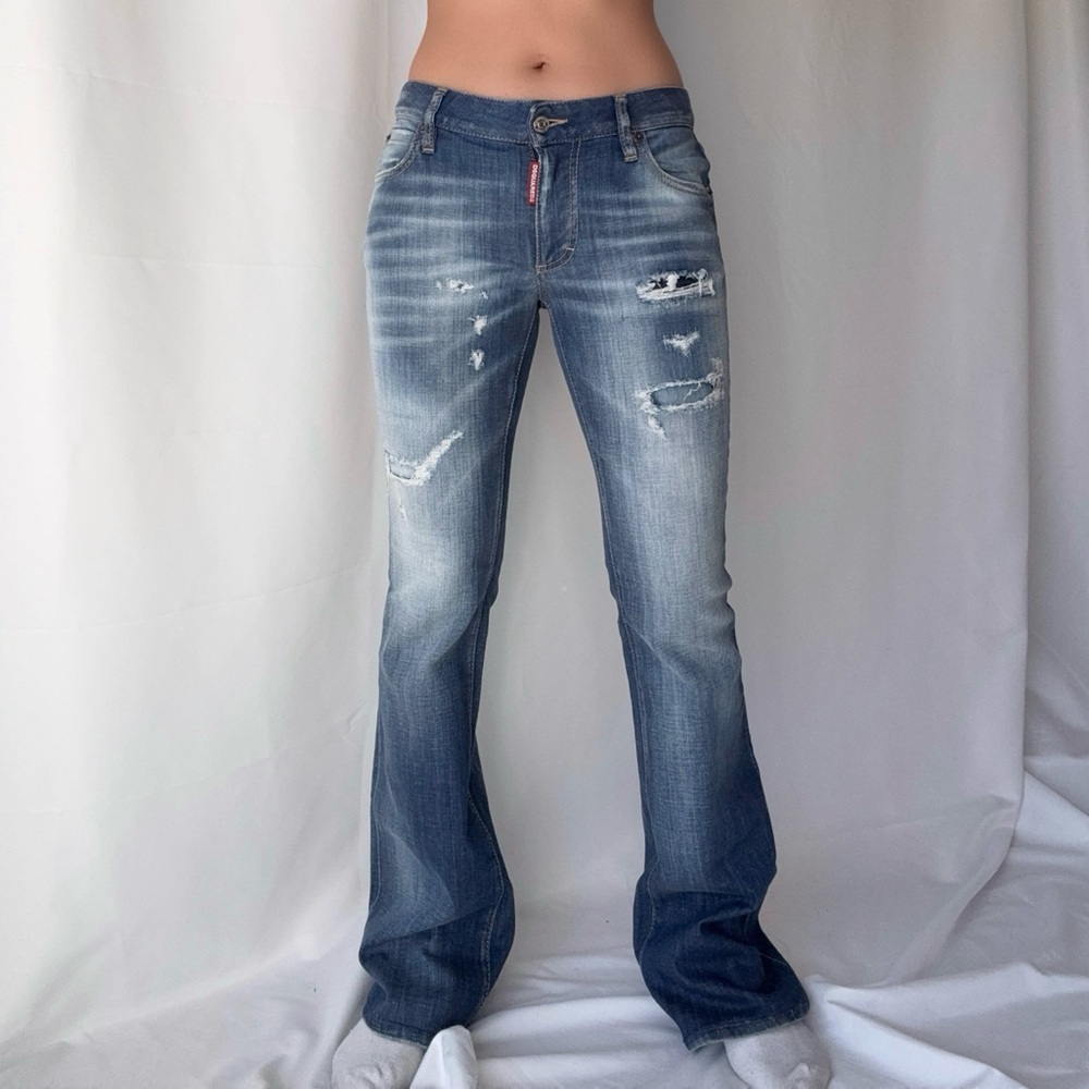 DSQUARED2 Flared Medium Wash Distressed Caten’s Jeans